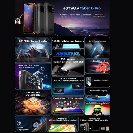 HOTWAV CYBER 13 Pro Teléfono Resistente 12GB+256GB IP68