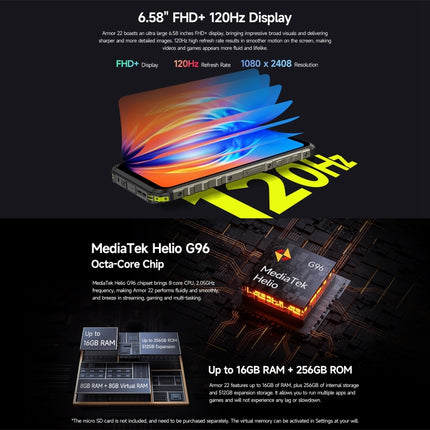 Ulefone Armor 22 Teléfono Resistente IP68 8GB+128GB NFC 4G