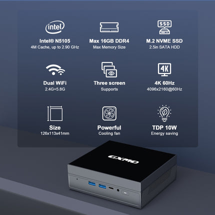 GXMO GX55 Mini PC Windows 11 16GB+512GB N5105 WiFi by GXMO