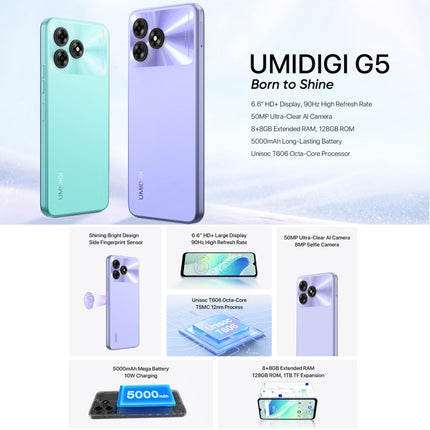 UMIDIGI G5 Smartphone 8GB+128GB 6.6in Android 13 4G Desbloqueo Facial AI