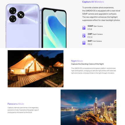 UMIDIGI G5 Smartphone 8GB+128GB 6.6in Android 13 4G Desbloqueo Facial AI