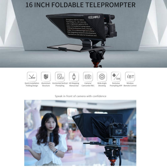 FEELWORLD TP16 Teleprompter Folding Con Bluetooth Remoto Para Tableta 16Pulgadas
