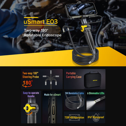 Ulefone uSmart E03 Endoscopio giratorio IP67 cámara 1MP cable 1m negro