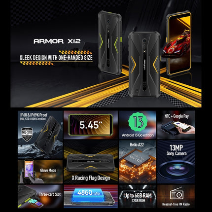 Ulefone Armor X12 Teléfono 3GB+32GB Desbloqueo Facial 4G