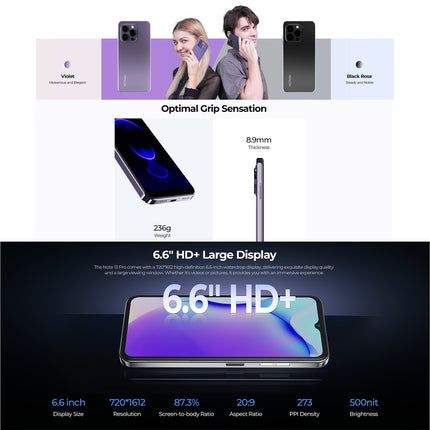 HOTWAV Note 13 Pro 8GB 256GB Pantalla 6.6 pulgadas Android 13