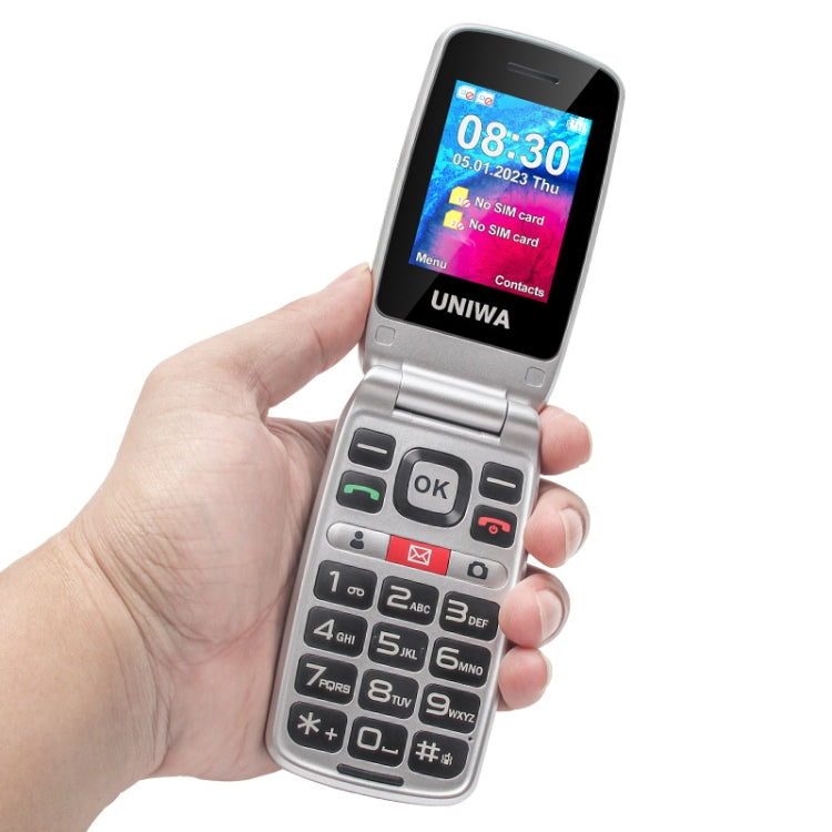 Teléfono UNIWA V202T 4G Flip Style, 2,4 pulgadas Unisoc T107 Cat.1, SOS, FM, tarjetas SIM duales, 21 teclas