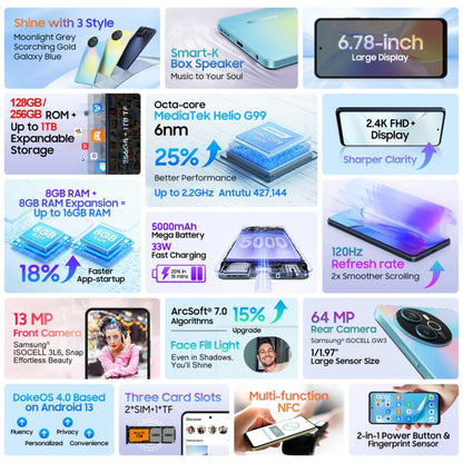 Blackview SHARK 8 Teléfono Inteligente Helio G99 8GB+256GB Android 13 4G by Blackview