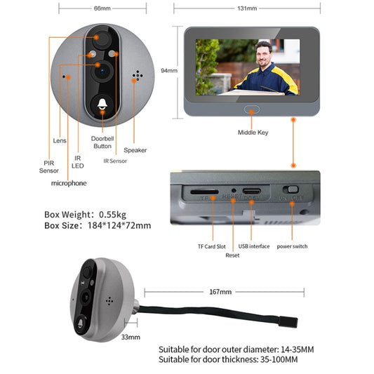ESCAM C87 Visor Puerta Digital 1080P WiFi Videoportero