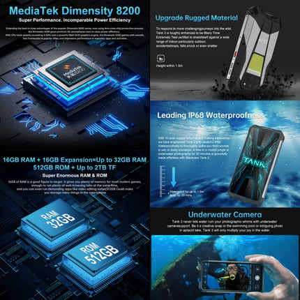 Unihertz Tank 3 Smartphone 16GB+512GB 5G Cámara 200MP Noche