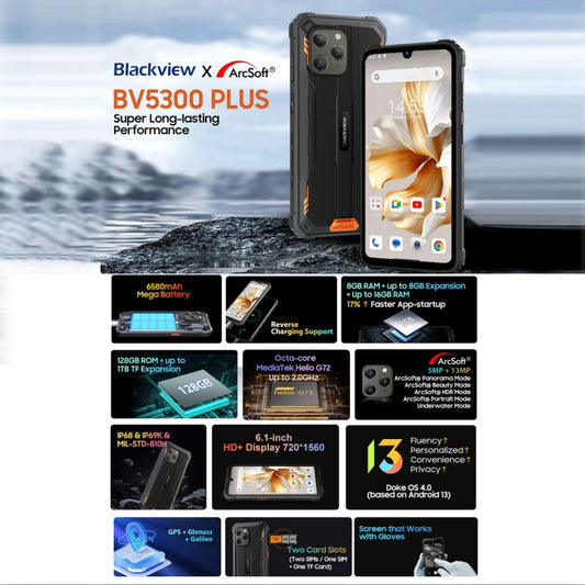 Blackview BV5300 Plus Phone 8GB+128GB IP68 4G Android13 by Blackview