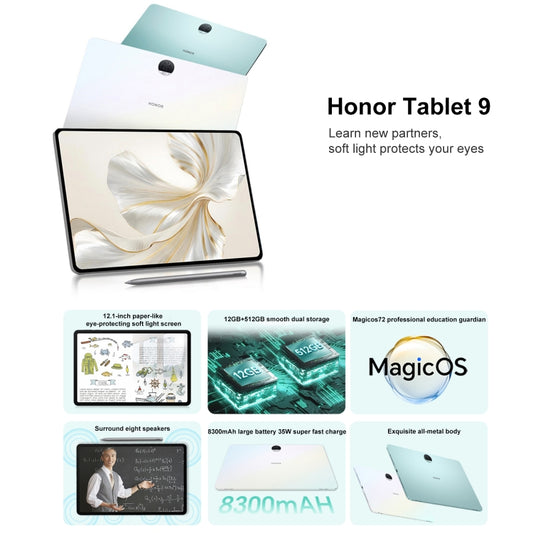 Honor Tablet 9 12.1 pulgadas WiFi, MagicOS 7.2 Snapdragon 6 Gen1 Octa Core 2.2GHz, Standard 8GB+256GB, Standard 12GB+256GB, Soft Light 12GB+256GB