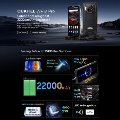Oukitel WP19 Pro Smartphone 8GB+256GB 4G 6.8In Red by OUKITEL