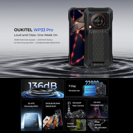 Oukitel WP33 Pro Rugged Teléfono 12GB+256GB 5G 22000mAh by OUKITEL