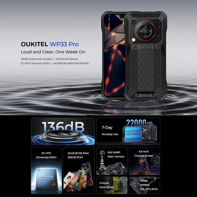Oukitel WP33 Pro Rugged Teléfono 12GB+256GB 5G 22000mAh by OUKITEL