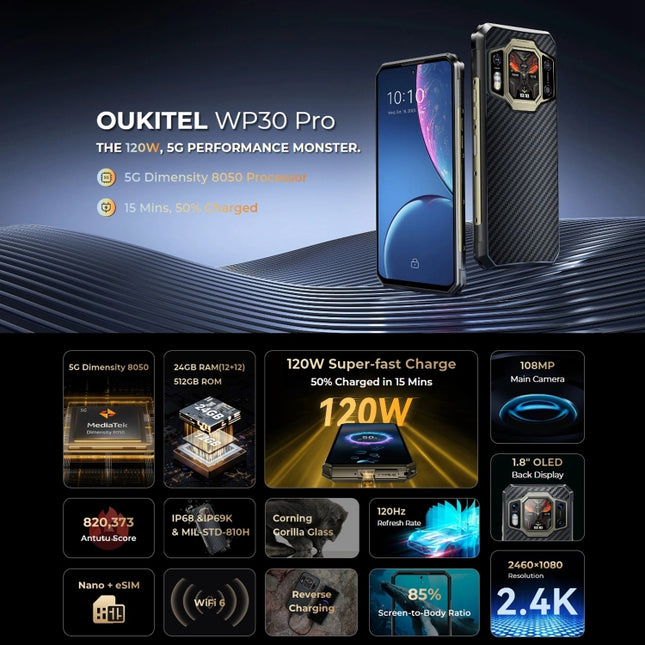 Oukitel WP30 Pro Smartphone 12GB+512GB 5G Batería 11000mAh by OUKITEL