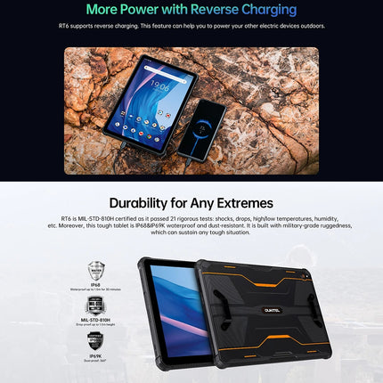 OUKITEL RT6 Tablet resistente IP68 IP69K 10.1 pulgadas 8GB 256GB Android 13