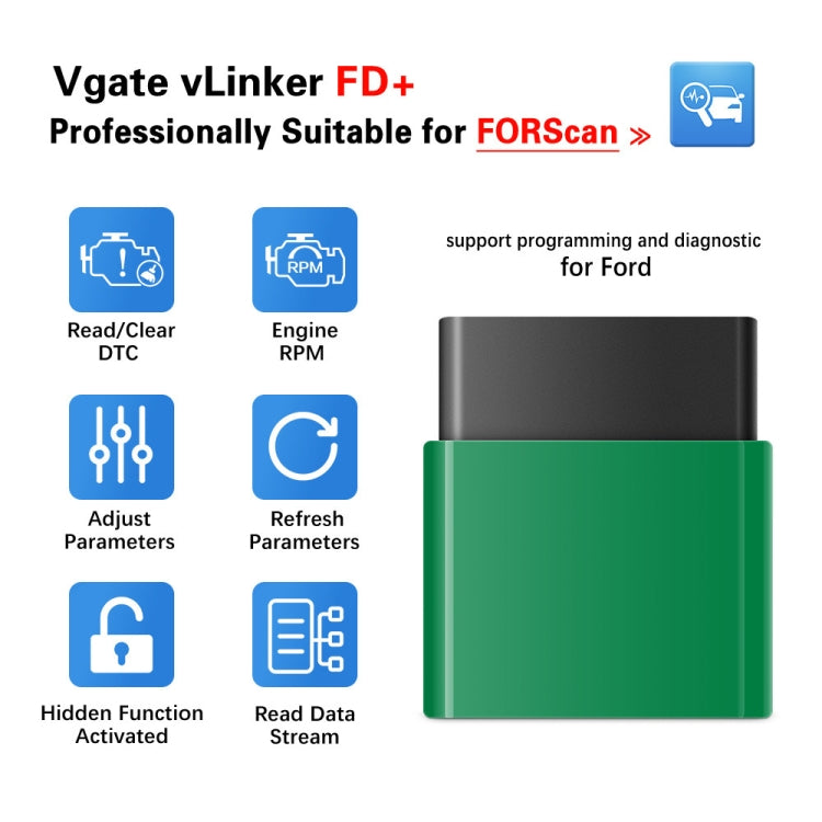 VLINKER FD+ V2.2 Bluetooth OBD Escáner de Diagnóstico