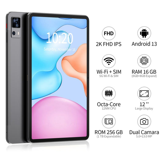 VASOUN P200 12 pulgadas 4G LTE Tablet PC, Android 13 Unisoc T616 Octa Core CPU Soporte Google Play, P200