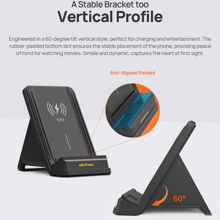 Ulefone WCS01 Base de carga inalámbrica vertical 50W con doble bobina y refrigeración por aire