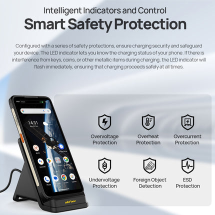 Ulefone WCS01 Base de carga inalámbrica vertical 50W con doble bobina y refrigeración por aire