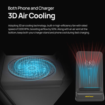 Ulefone WCS01 Base de carga inalámbrica vertical 50W con doble bobina y refrigeración por aire