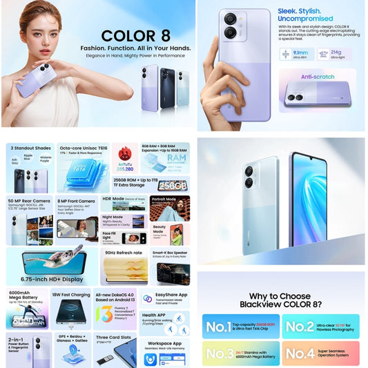 Blackview COLOR 8 Smartphone 8GB+128GB 4G Biometría