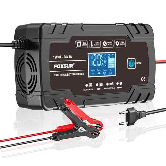 FOXSUR 8A 12V 24V Cargador Bateria Inteligente Auto 3Etapas