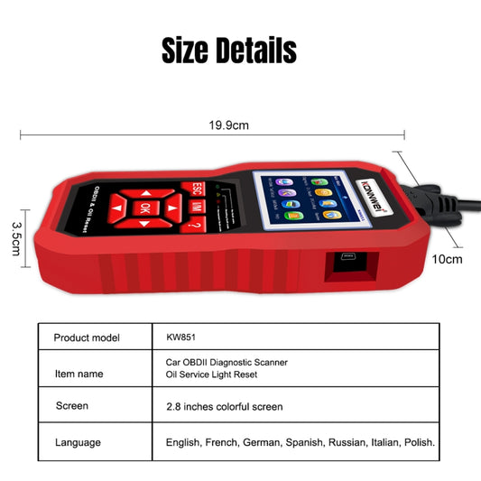 KONNWEI KW851 Escáner OBDII 2 En 1 Reinicio Luz Servicio Aceite Automotriz