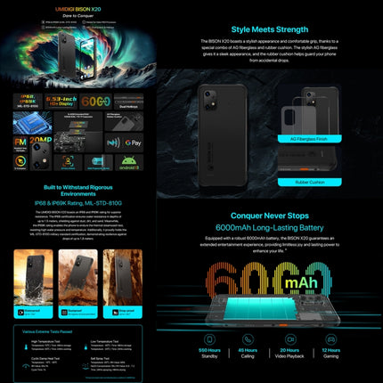 UMIDIGI BISON X20 Smartphone 6GB+128GB Android 13 4G Desbloqueo Facial AI