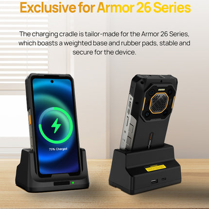Ulefone UAS22 Base de Carga de Escritorio 33W para Armor 26 Ultra con Puerto Tipo-C y Salida Dual Pogo Pin USB-A