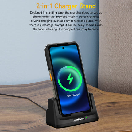Ulefone UAS22 Base de Carga de Escritorio 33W para Armor 26 Ultra con Puerto Tipo-C y Salida Dual Pogo Pin USB-A