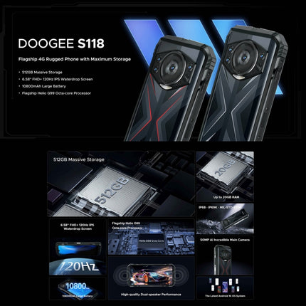 DOOGEE S118 Smartphone 6,58 Pulgadas 4G Android 14 Helio G99 OTG NFC Resistente