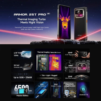 Ulefone Armor 25T Teléfono Robusto 6GB+256GB 5G Termografía