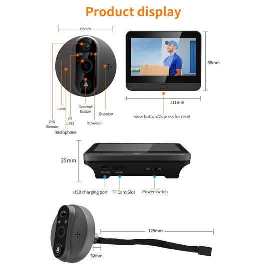 ESCAM C89 Visor de Puerta Digital Inteligente 1080P Con WiFi