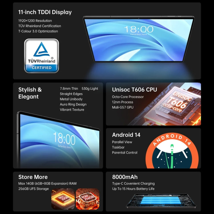 Tablet PC Teclast T50HD de 11 pulgadas, Android 14 Unisoc T606 Octa Core, 4G LTE Dual SIM, T50HD