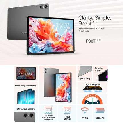 Teclast P30T Tablet PC 10.1 pulgadas 4GB 128GB Android 15 WiFi6 con teclado y funda de cuero