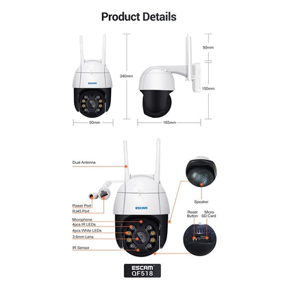 ESCAM QF518 Cámara IP WiFi 5MP HD Detección Humana AI