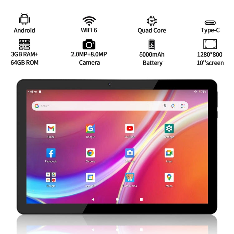 Tableta VASOUN M30A WiFi de 10,1 pulgadas, CPU de cuatro núcleos Android 13 RK3562, versión global con Google Play, M30A