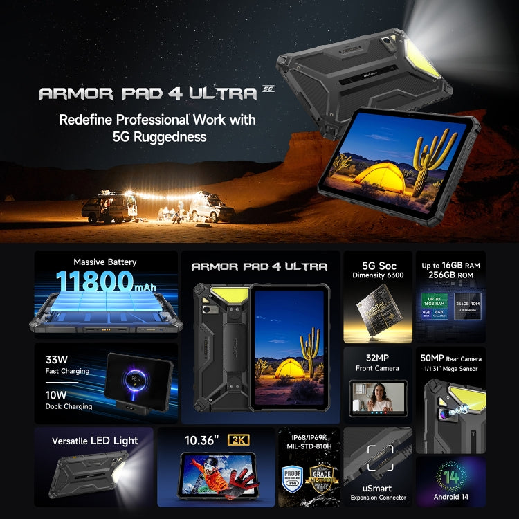 Tablet PC ultrarresistente Ulefone Armor Pad 4 de 10,36 pulgadas, Android 14, MediaTek Dimensity 6300 Octa Core, red 5G, enchufe de la UE, Armor Pad 4 Ultra