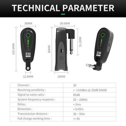 XTUGA JTSY23 Adaptador GuitarraInalámbrico UHF 30Canales