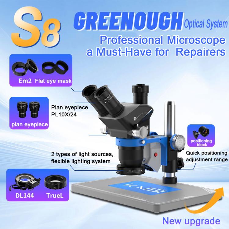 Kaisi S8 Microscopio Estereoscópico Trinocular con Zoom 6.7-52X