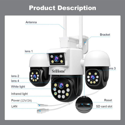SriHome SH069 Cámara De Seguridad Con Zoom Digital 3X Para Hogar