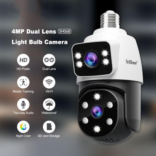 SriHome SH068 E27 4MP Light Bulb Camera IP66 Waterproof