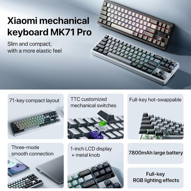 Xiaomi Mechanical Keyboard MK71 Pro Teclado Mecánico 71 Teclas Batería 7800mAh Triple Conexión RGB
