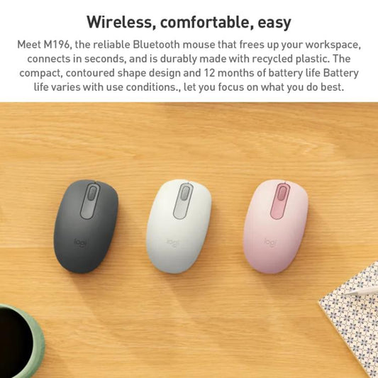 Logitech M196 Ratón Inalámbrico Bluetooth 1000DPI Ligero y Duradero Autonomía 12 Meses