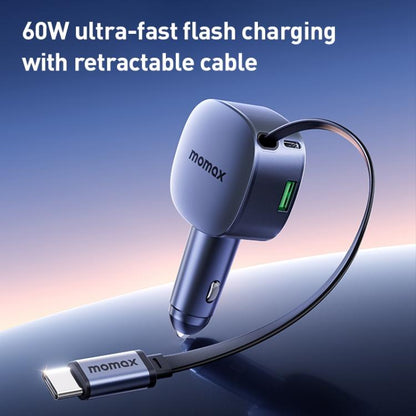 MOMAX UC19 Cargador De Coche 60W 3 En 1 Cable Retráctil