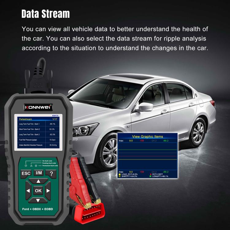 KONNWEI KW470 Escáner OBD2 Ford Pantalla Color 2.8 Pulgadas Moderno