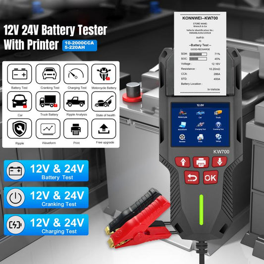 KONNWEI KW700 Probador de Batería para Automóvil Impresora