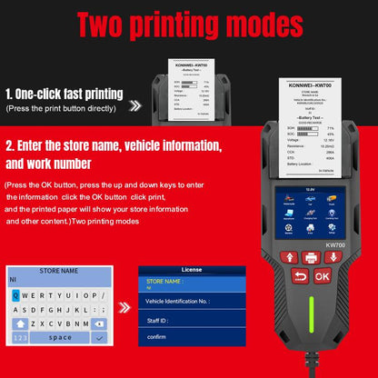 KONNWEI KW700 Probador de Batería para Automóvil Impresora