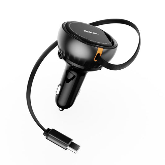 Rock H30 Retractable Type C Cable Car Charger USB A 45W
